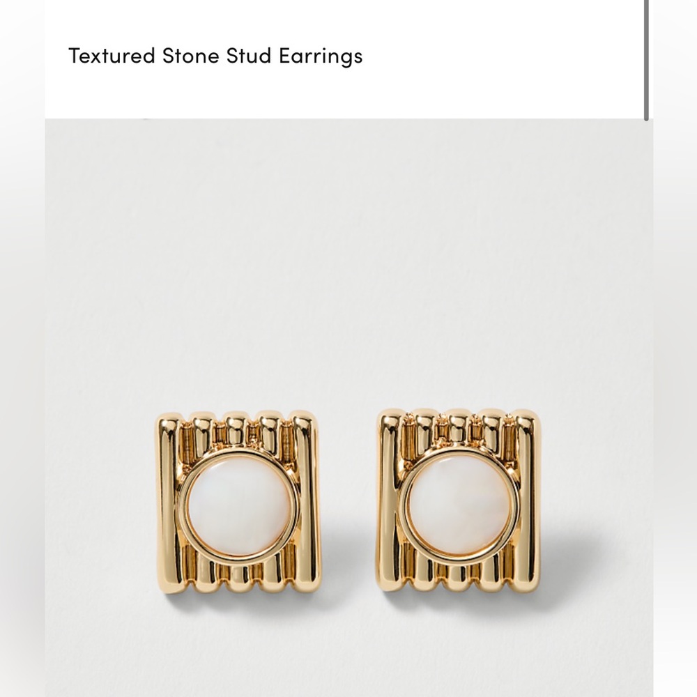 NWT Ann Taylor Textured Stone Stud Earrings Goldtone
